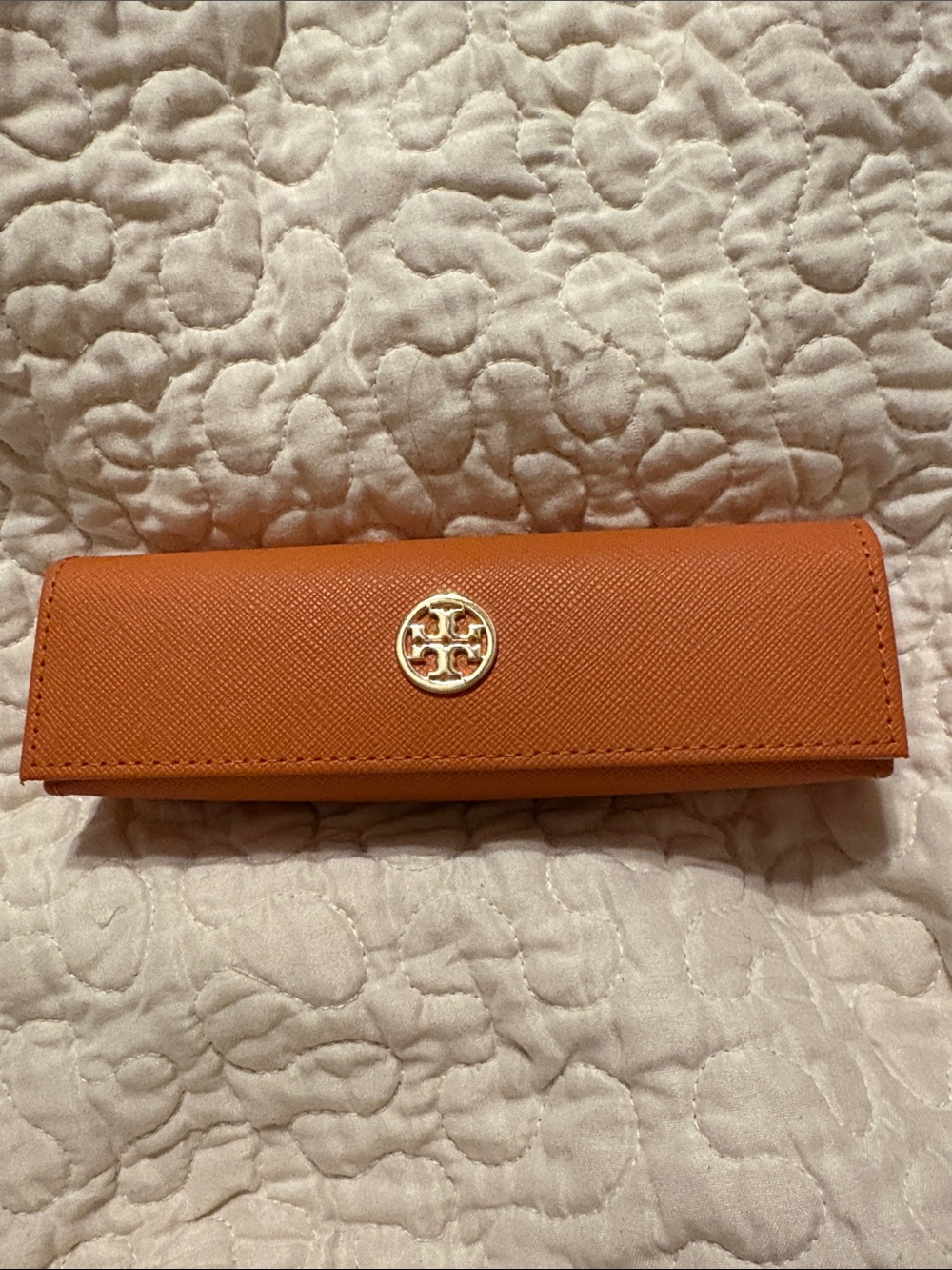 Tory Burch Orange Saffiano Leather Eyewear Case with Gold Logo